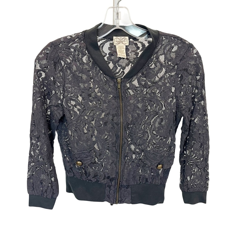 Eyelash Couture Gray Floral Lace Bomber Jacket Y2K Boho Whimsigoth - Size Small